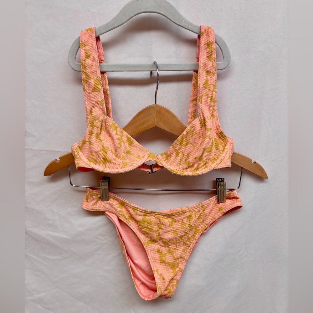 Billabong bikini small coral pink green floral